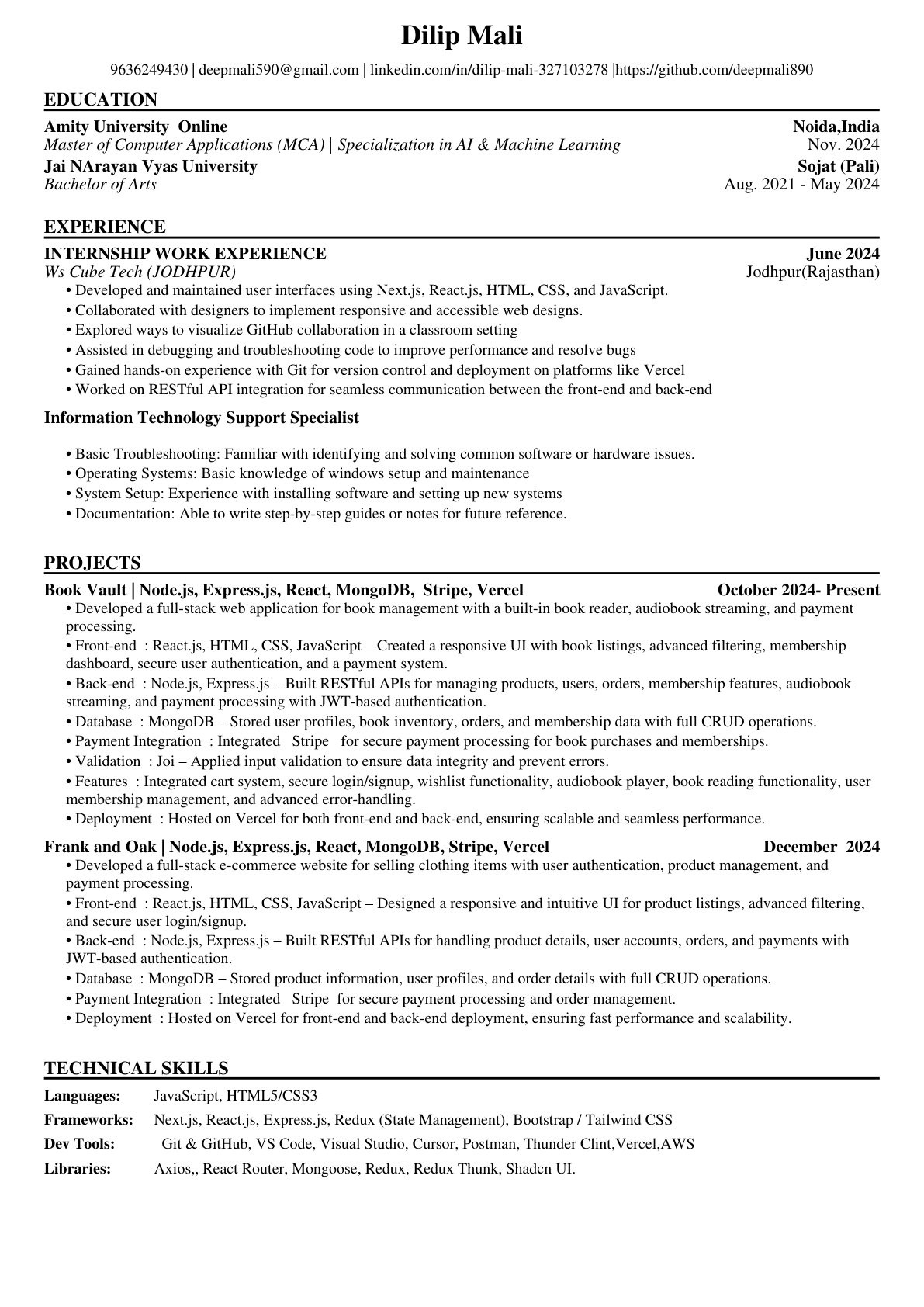 Senior Full Stack Developer Resume